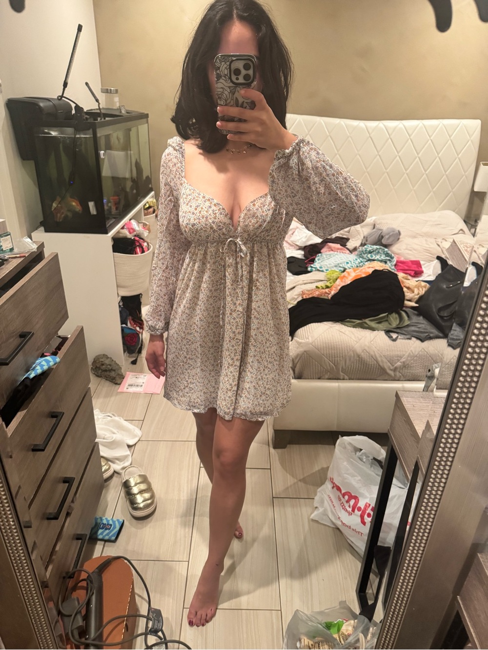 Sky To Moon Floral Empire-Waist Mini Dress